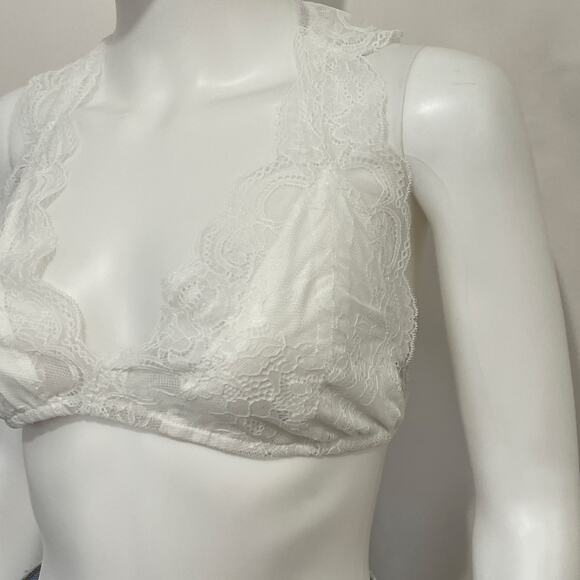 POL Bralette Women Medium White Lace Racerback V-Neck Elegant Girly Cute - Picture 6 of 9